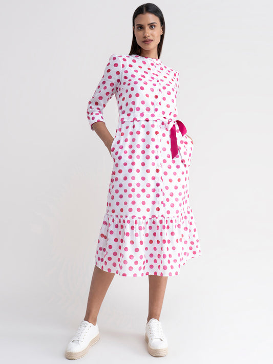Chanderi Polka Dot Dress - White