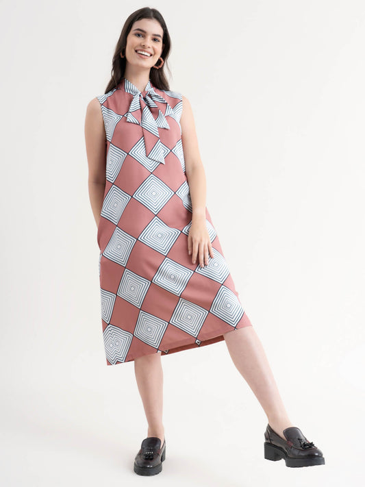 Geometric Print Dress - Dusty Pink