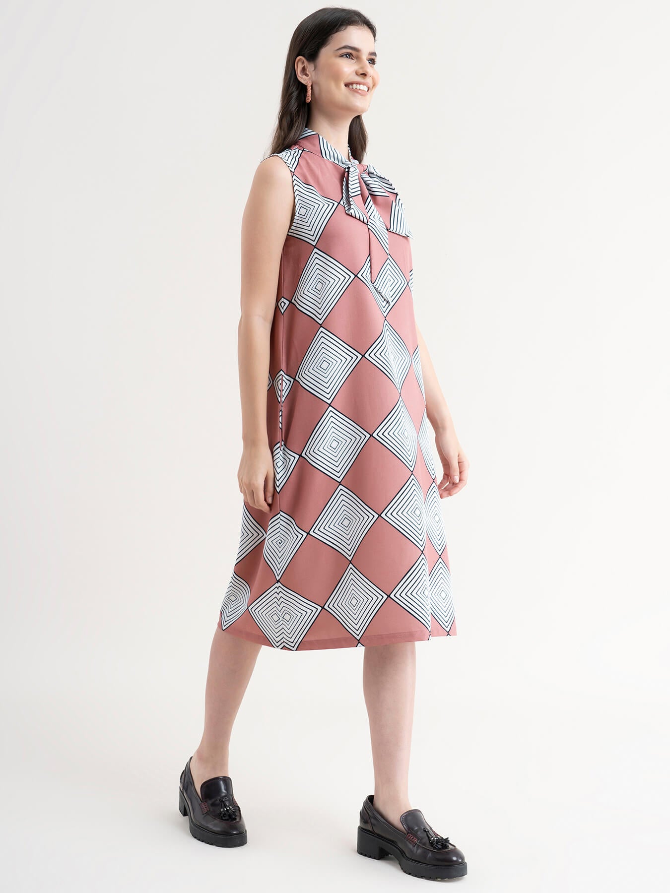 Geometric Print Dress - Dusty Pink