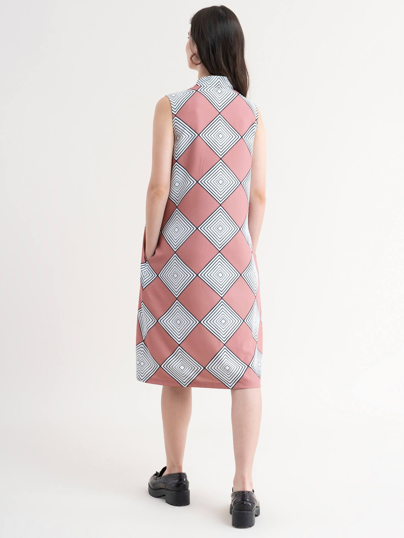 Geometric Print Dress - Dusty Pink