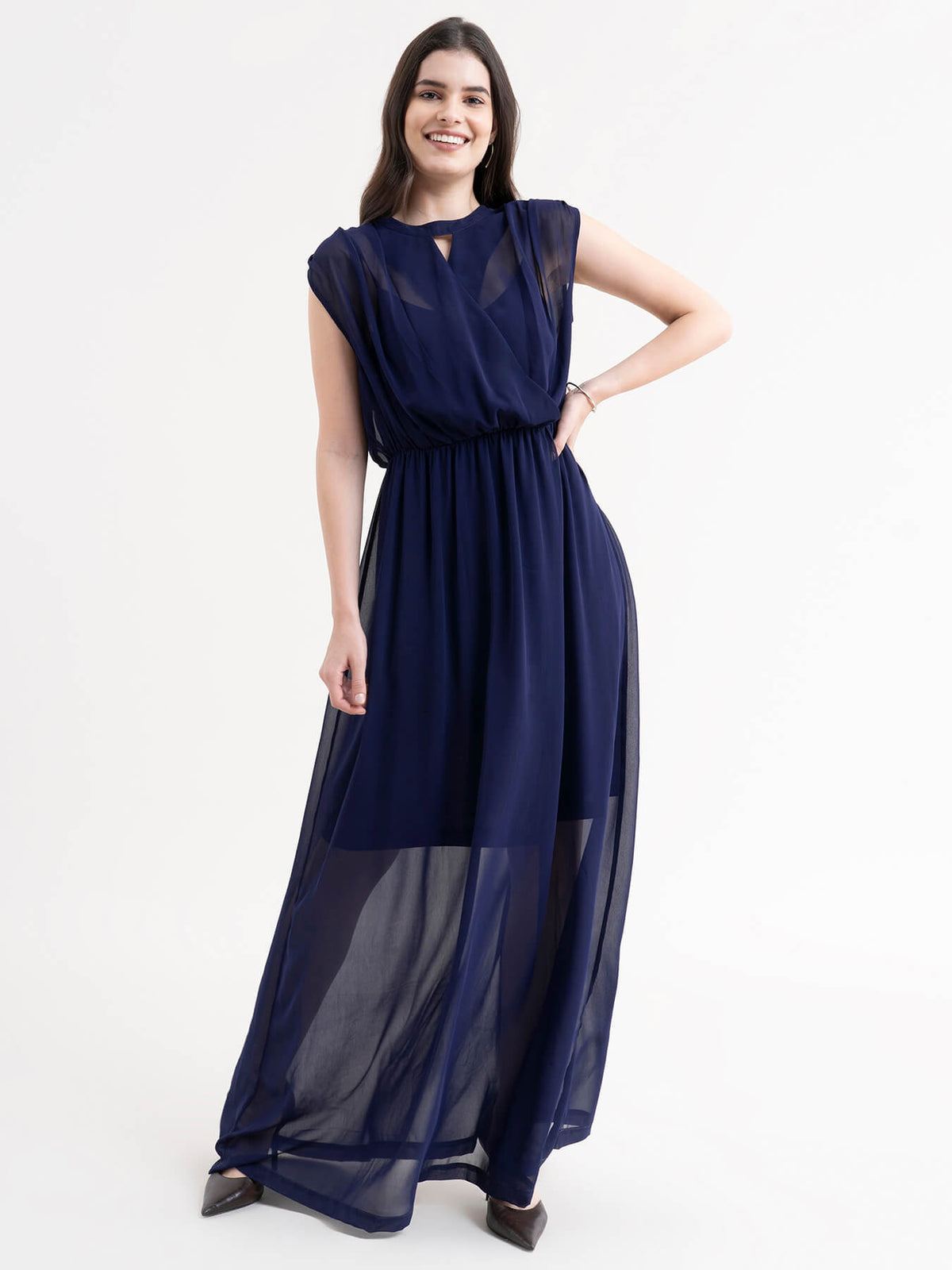 Flared Maxi Dress - Navy Blue