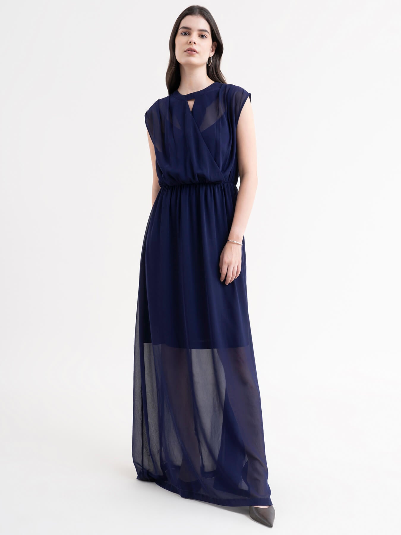 Flared Maxi Dress - Navy Blue