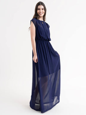 Flared Maxi Dress - Navy Blue