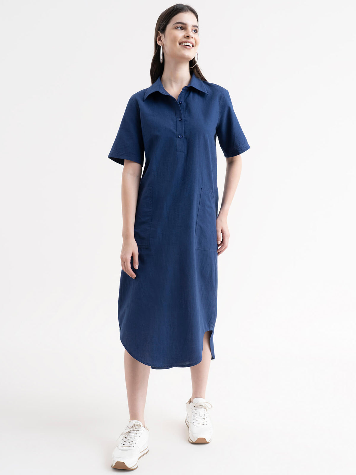Linen Shift Dress - Blue