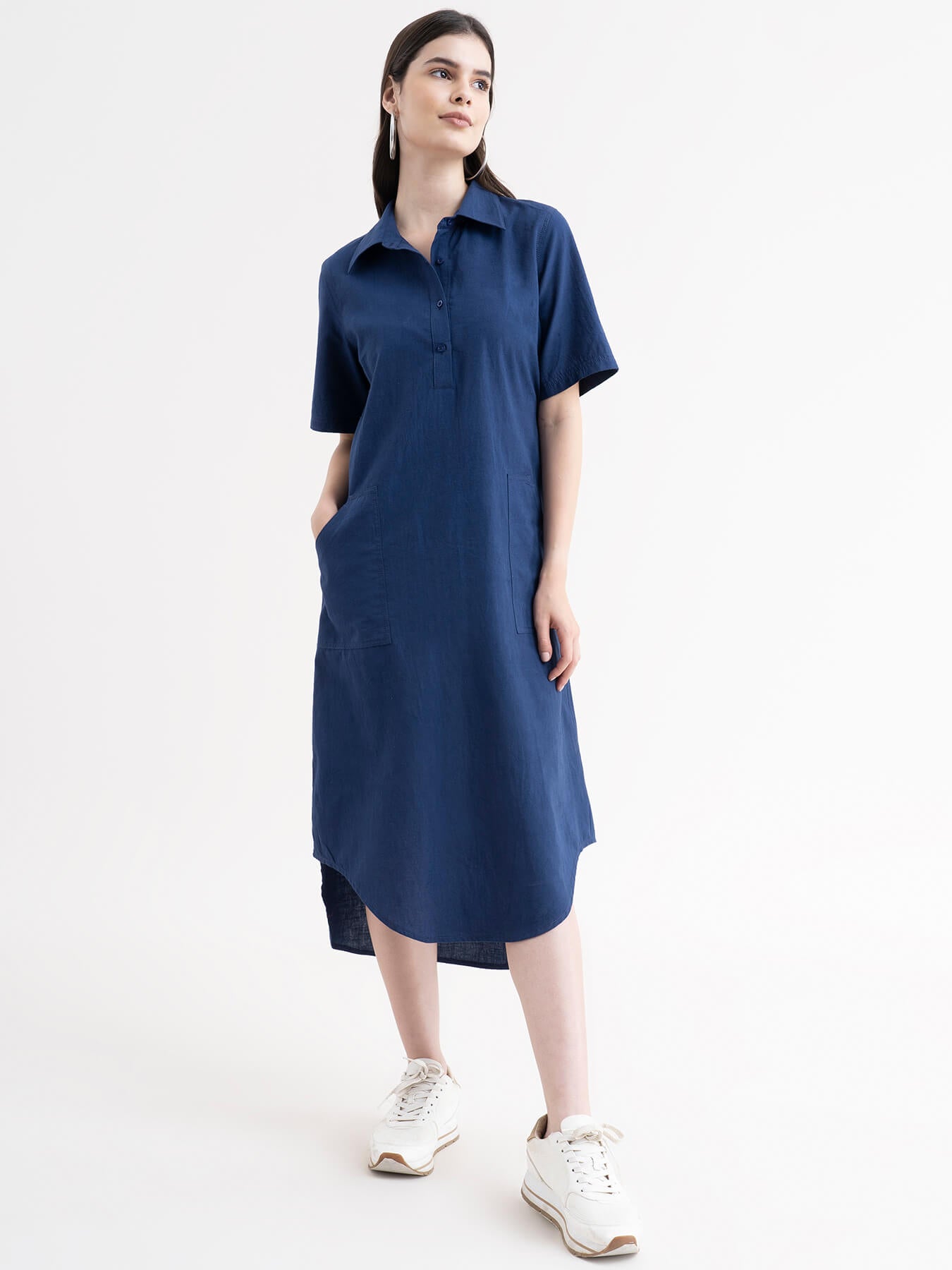 Linen Shift Dress - Blue