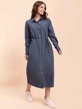 Cotton Wing Collar Dress - Blue