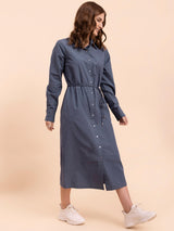 Cotton Wing Collar Dress - Blue