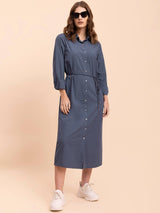 Cotton Wing Collar Dress - Blue