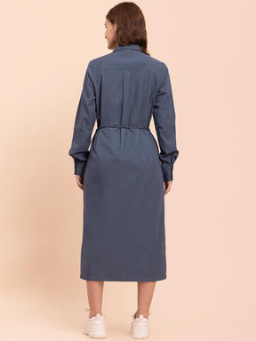 Cotton Wing Collar Dress - Blue