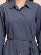 Cotton Wing Collar Dress - Blue