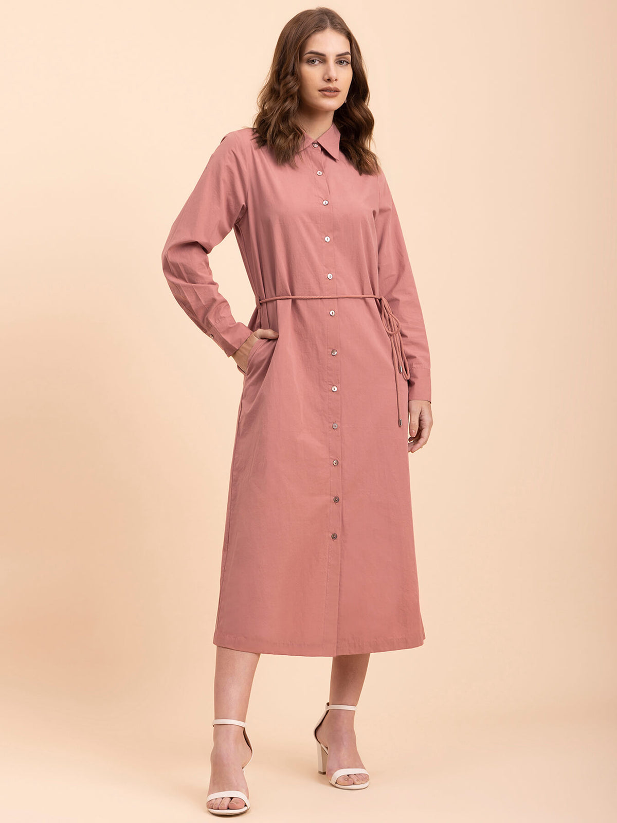 Cotton Wing Collar Dress - Dusty Pink