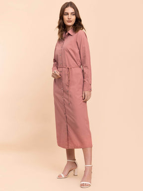 Cotton Wing Collar Dress - Dusty Pink