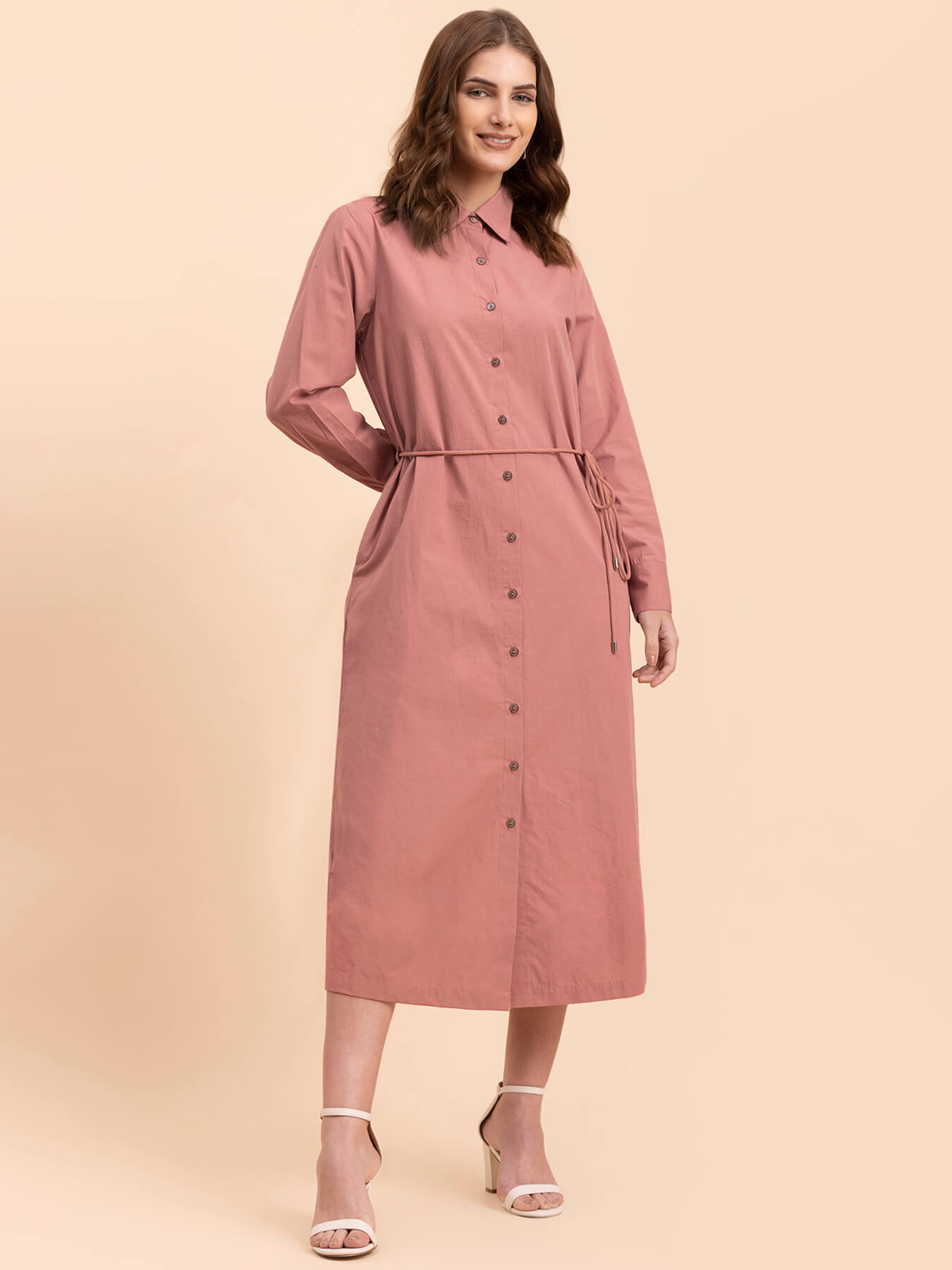 Cotton Wing Collar Dress - Dusty Pink