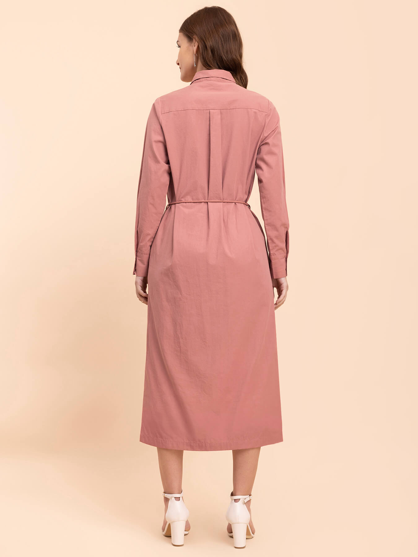 Cotton Wing Collar Dress - Dusty Pink