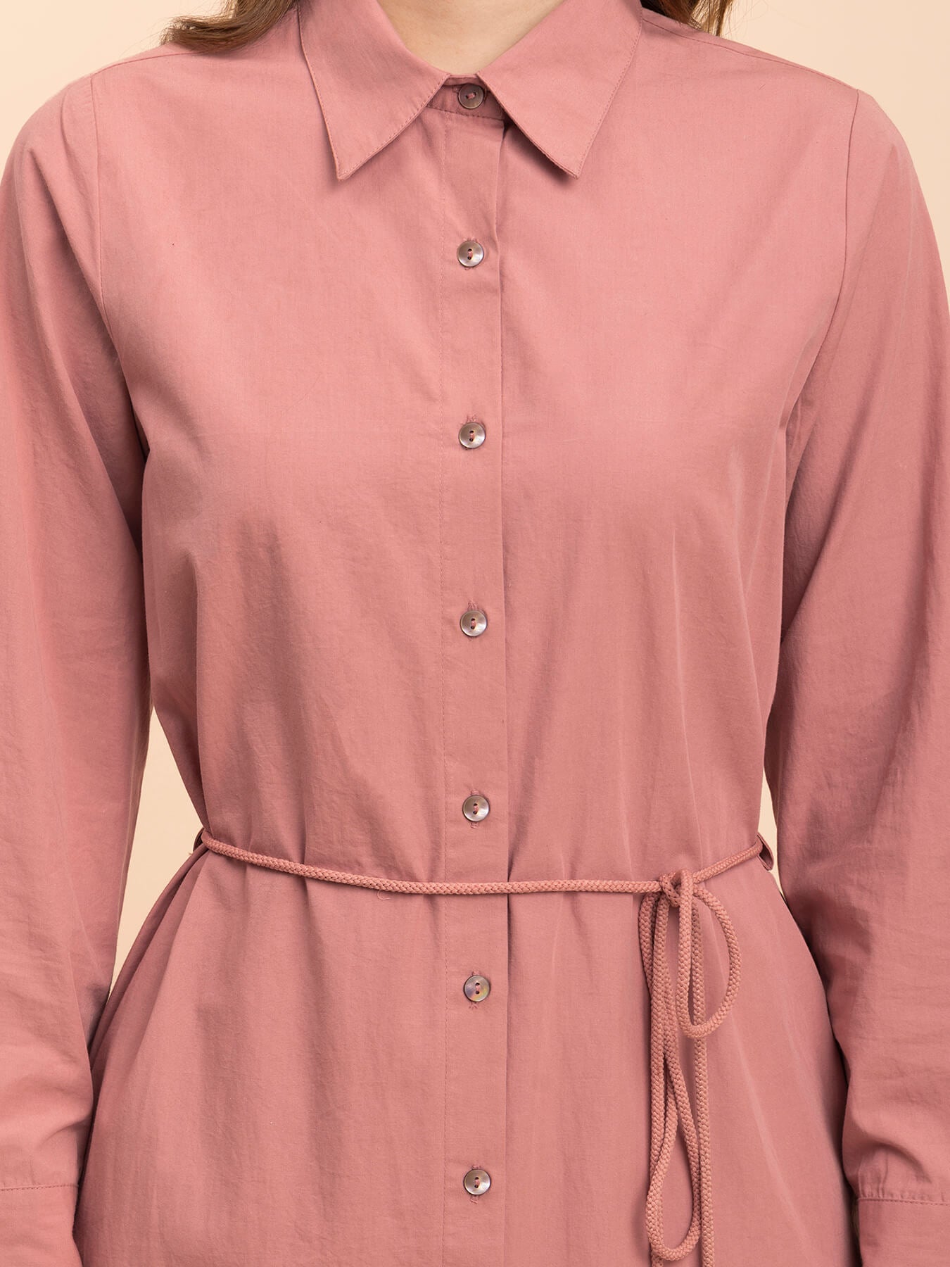 Cotton Wing Collar Dress - Dusty Pink