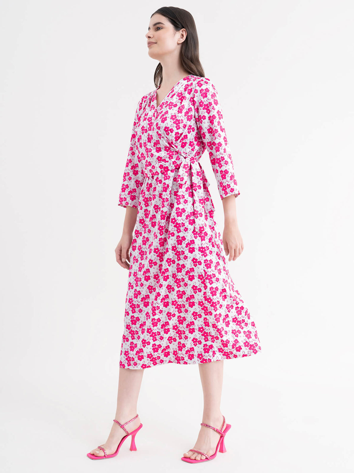 Floral Wrap Dress - Fuchsia