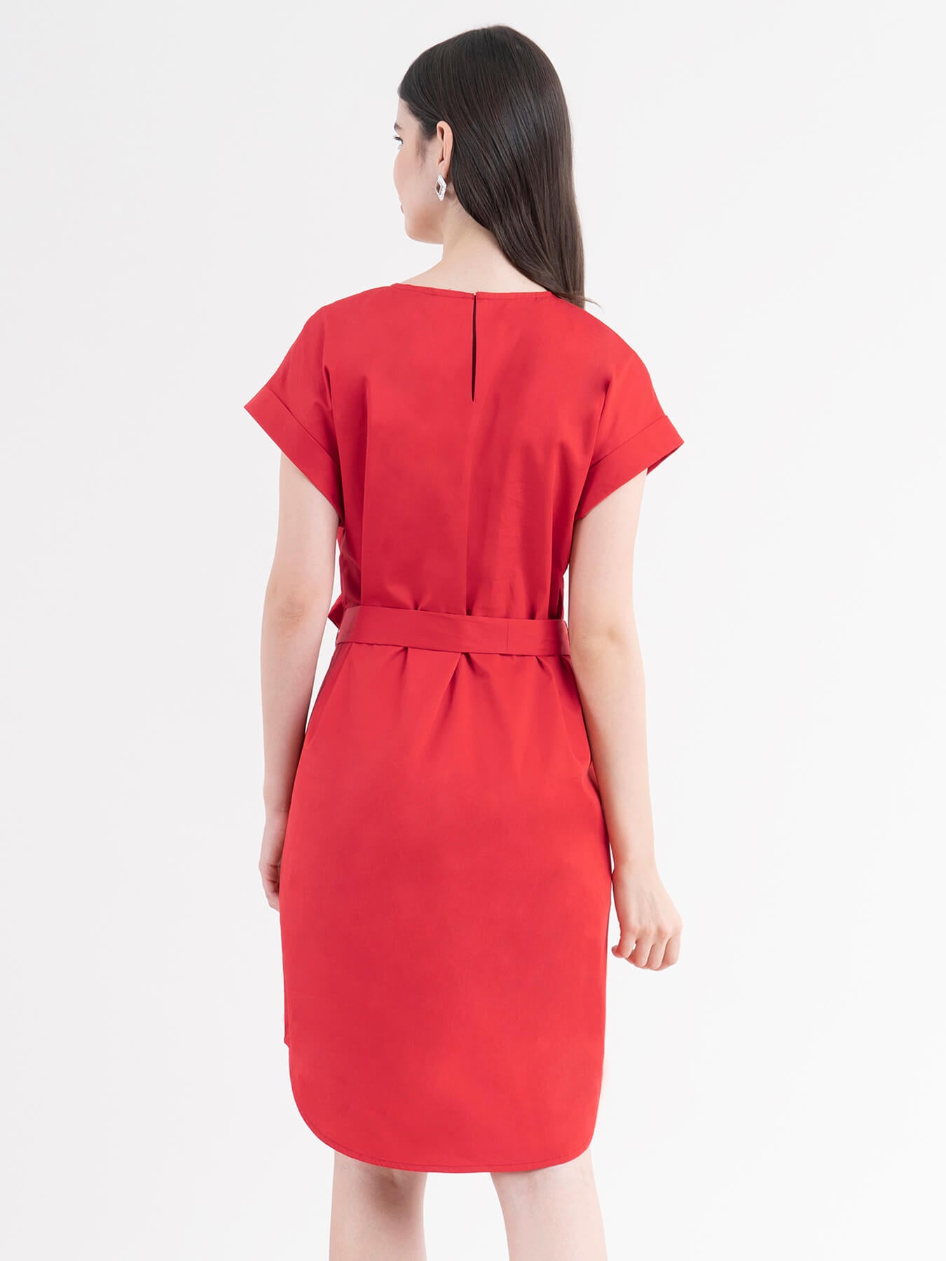 Cotton Drop Shoulder Dress - Red