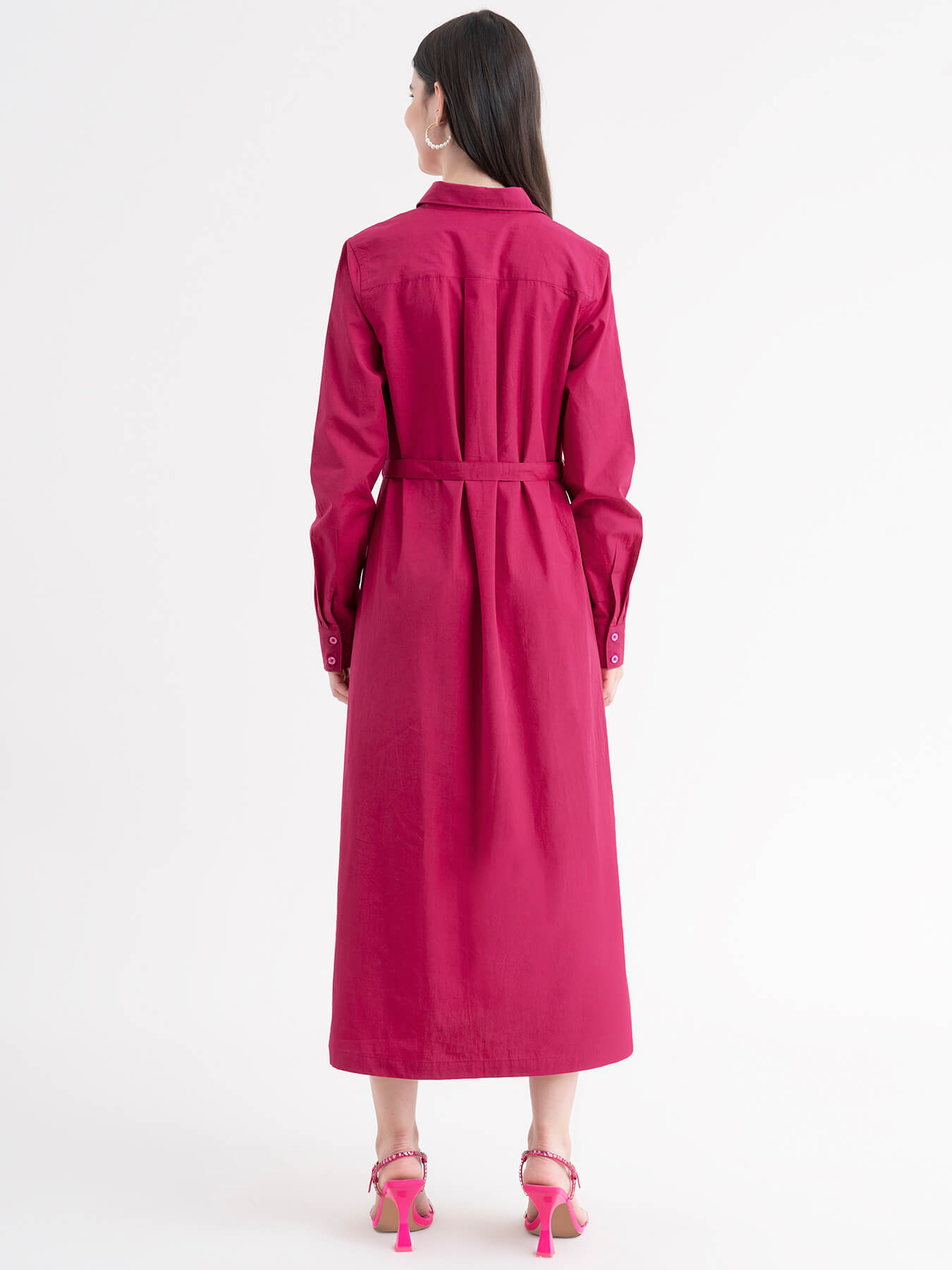 Cotton Shirt Dress - Fuchsia