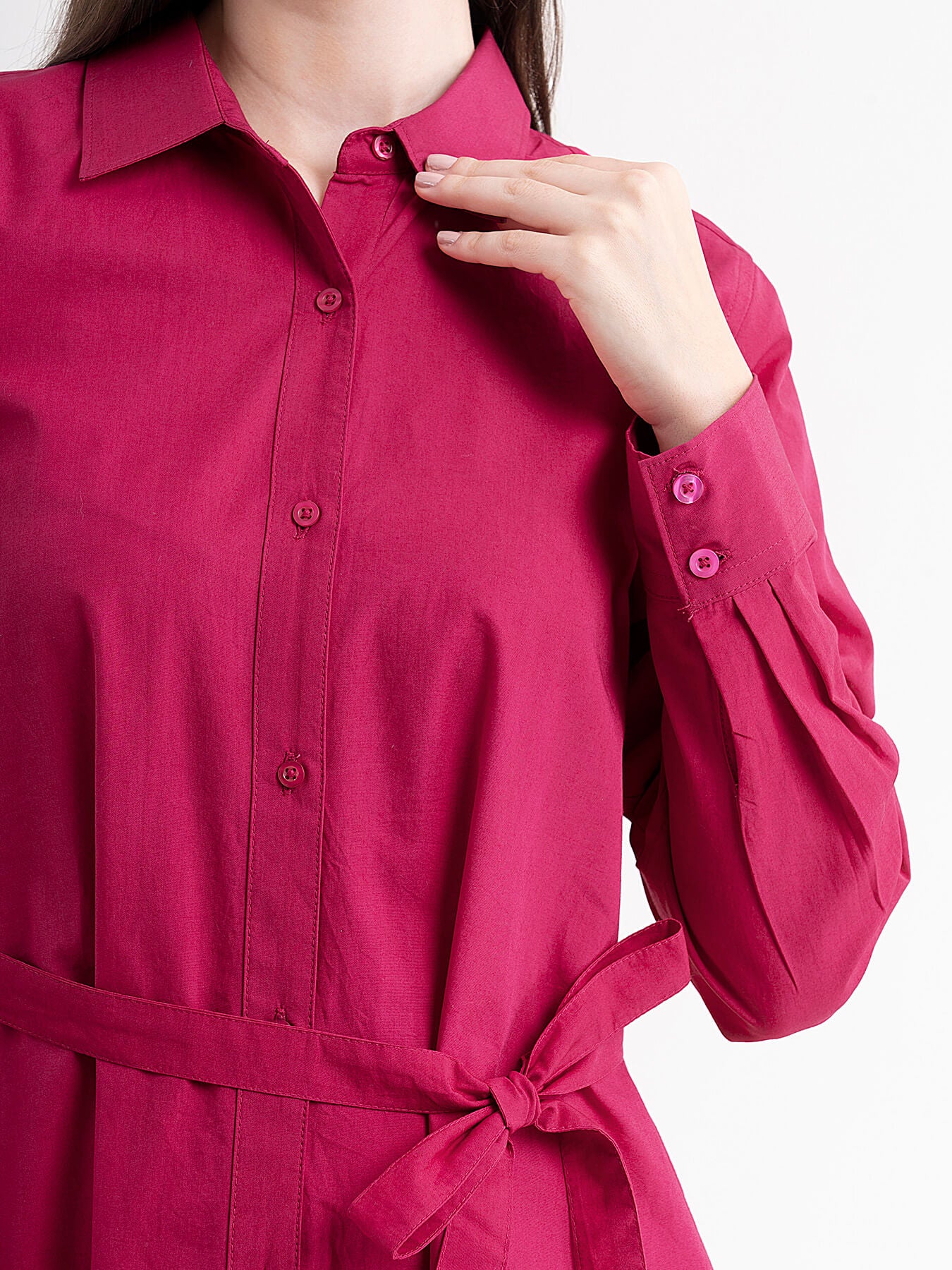 Cotton Shirt Dress - Fuchsia