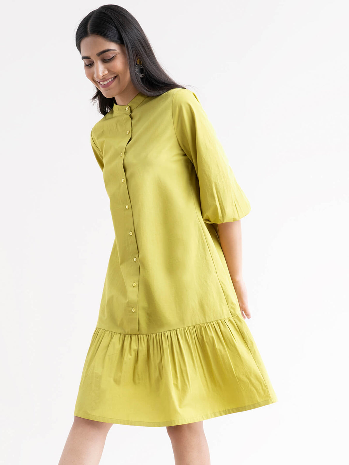 Cotton Tiered Dress - Acid Green