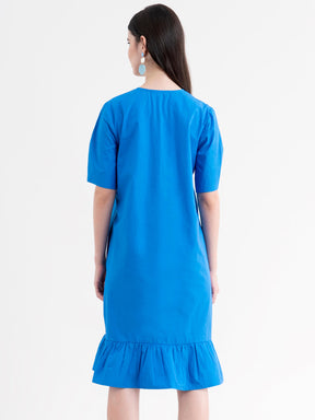 Cotton Ruffled Dress - Royal Blue