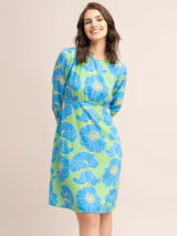 Floral Print Empire Line Dress - Blue And Green