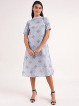 Chanderi Indian Motif Dress - Grey