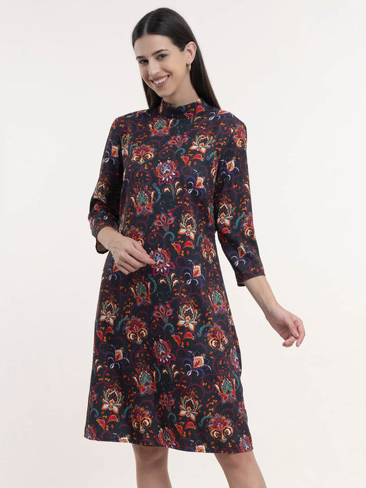 Floral A-Line Dress - Multicolour