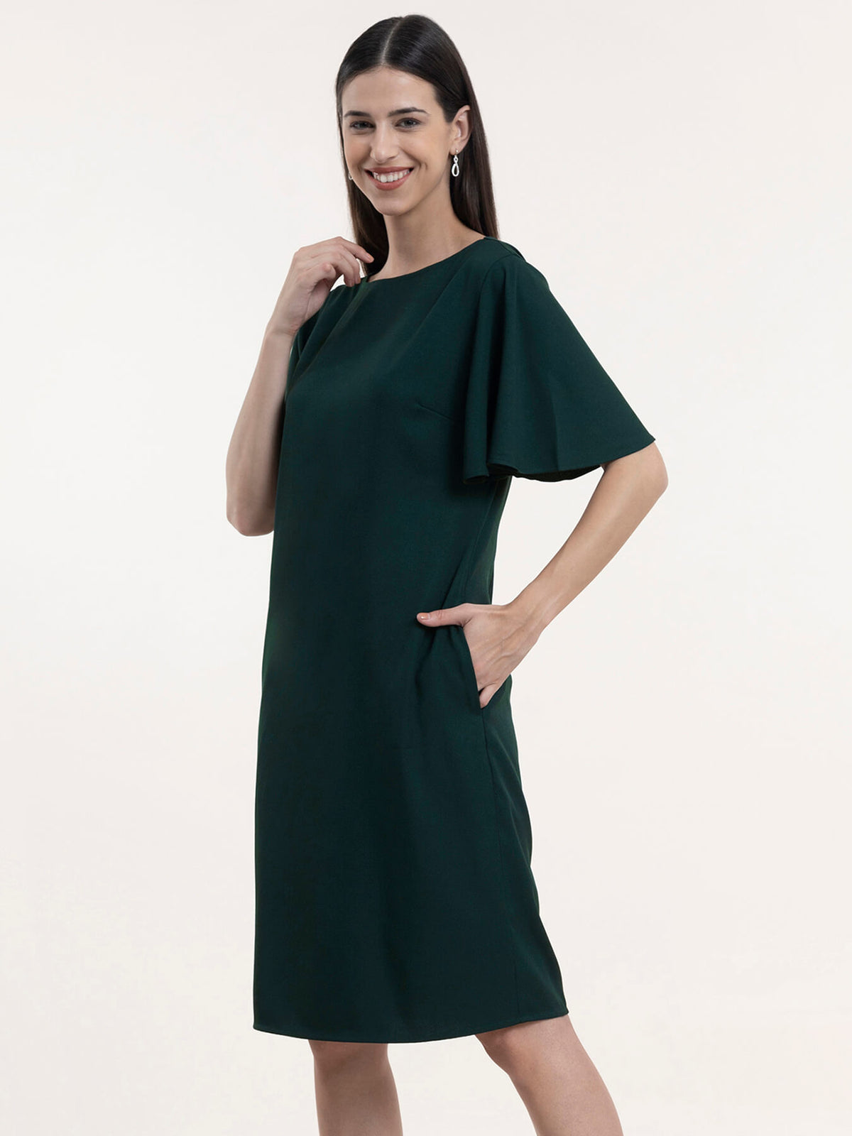 Bell Sleeve Shift Dress - Dark Green| Formal Dresses