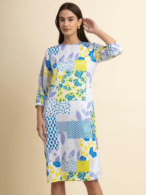 Abstract Print Shift Dress - Multicolour