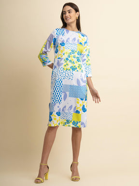 Abstract Print Shift Dress - Multicolour