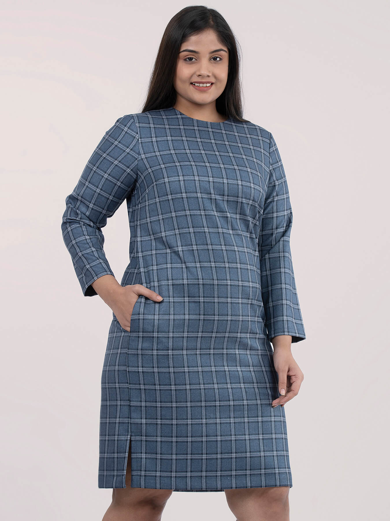 Checkered Shift Dress - Blue| Formal Dresses