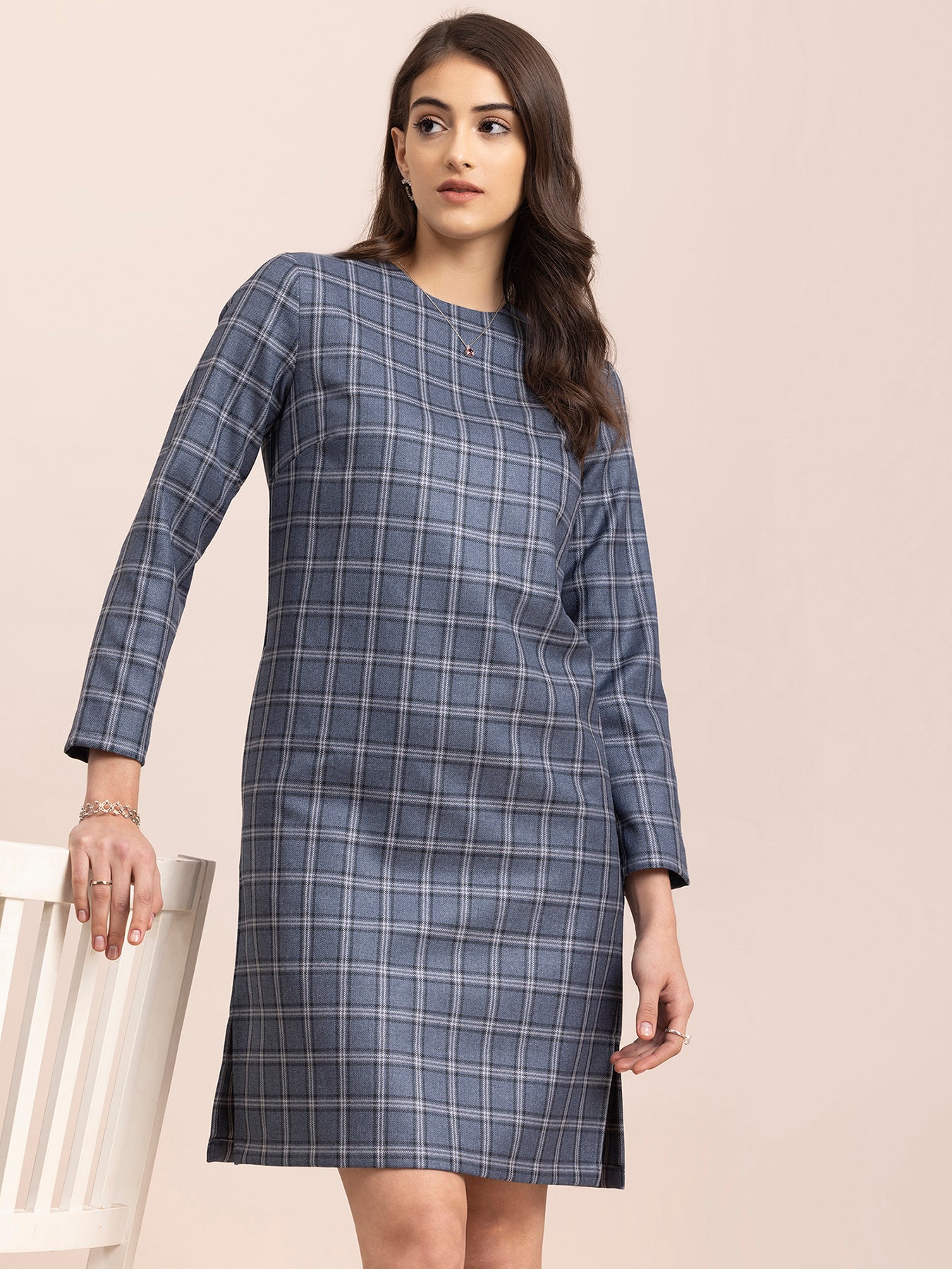 Checkered Shift Dress - Blue| Formal Dresses