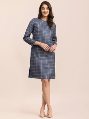 Checkered Shift Dress - Blue| Formal Dresses