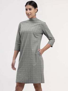 Cotton Checkered Shift Dress - Black and White| Formal Dresses