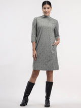 Cotton Checkered Shift Dress - Black and White| Formal Dresses