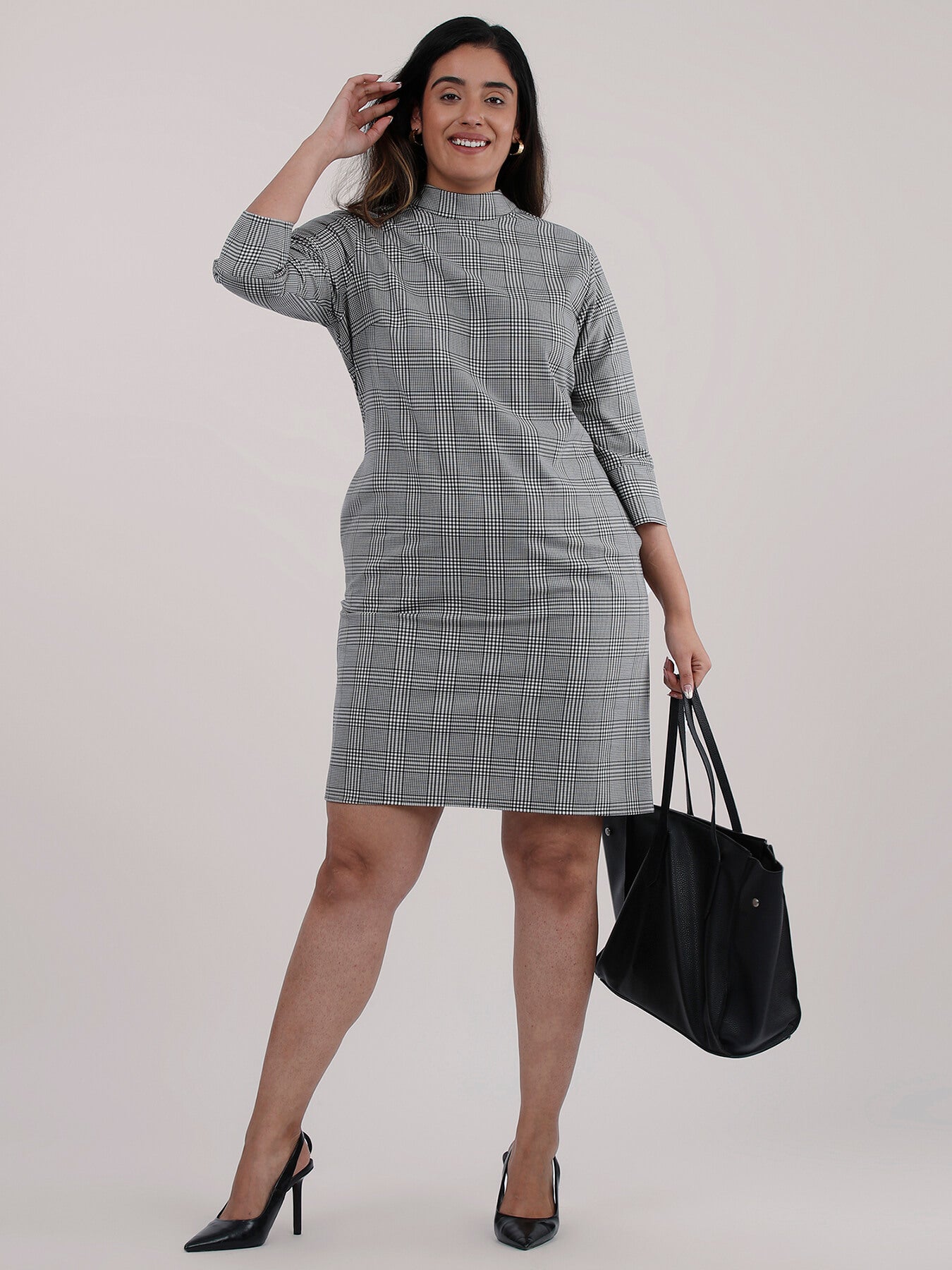 Cotton Checkered Shift Dress - Black and White| Formal Dresses