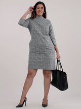 Cotton Checkered Shift Dress - Black and White| Formal Dresses