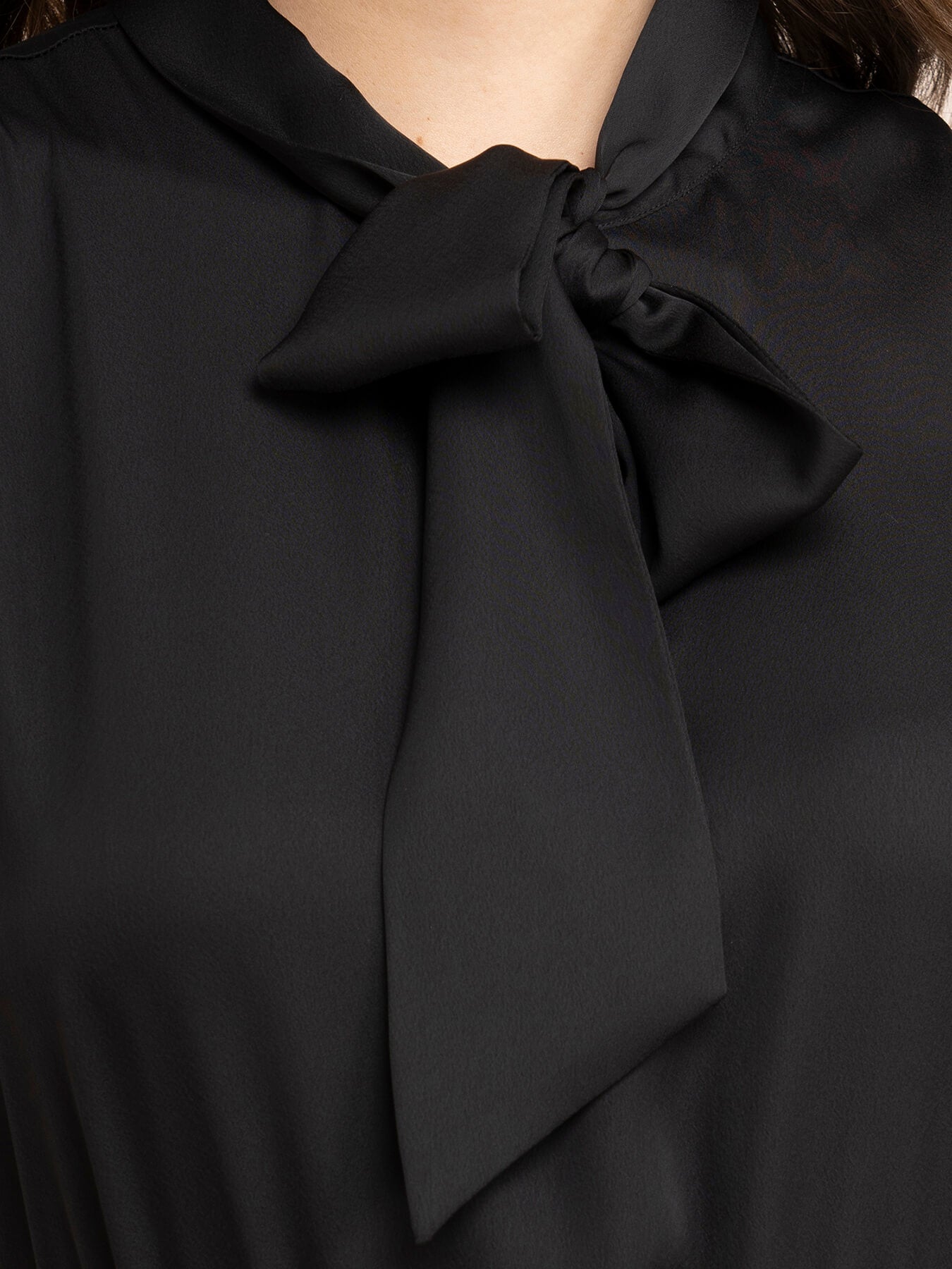 Satin Tie-Up Shift Dress - Black