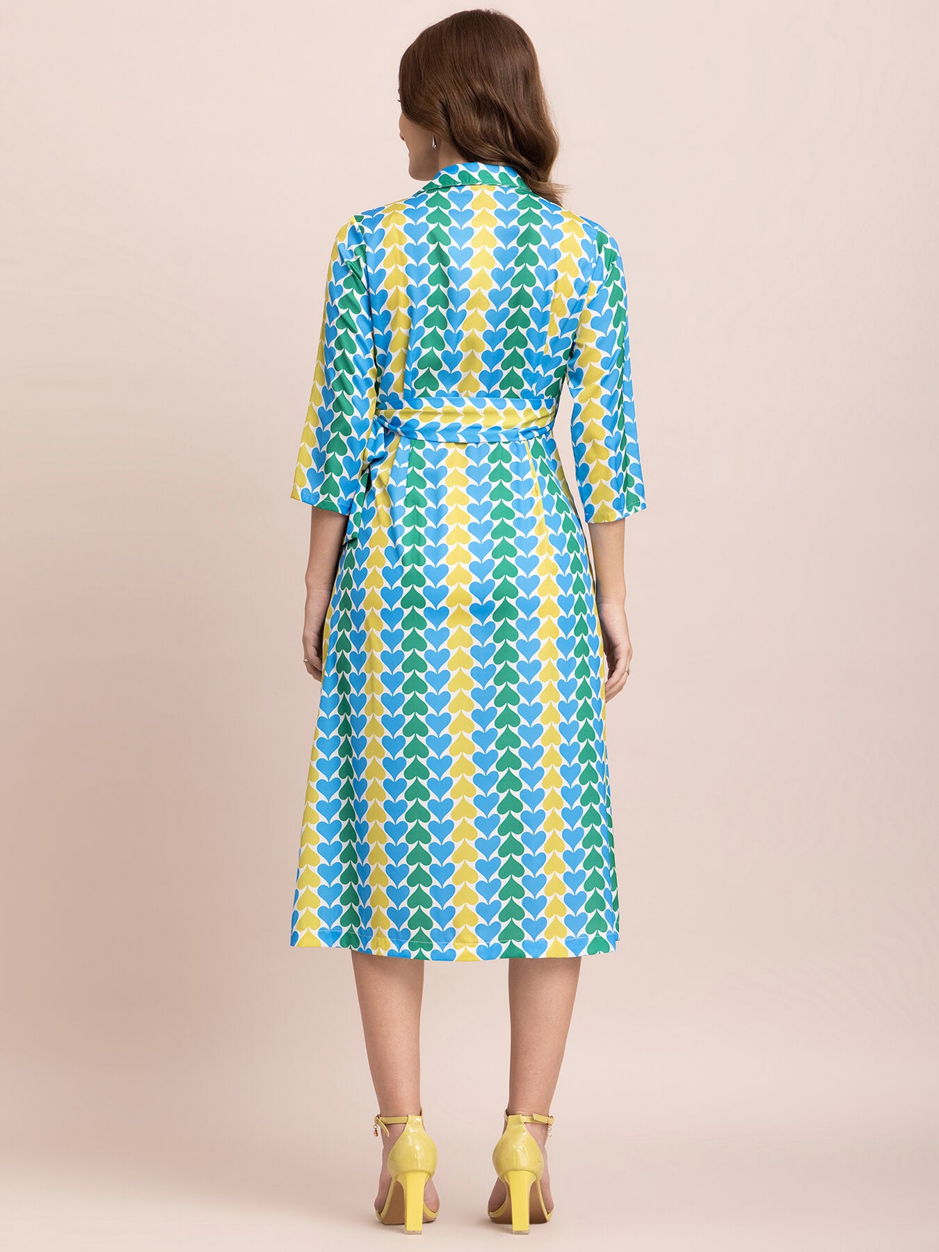 Satin Spade Print Wrap Dress - Blue