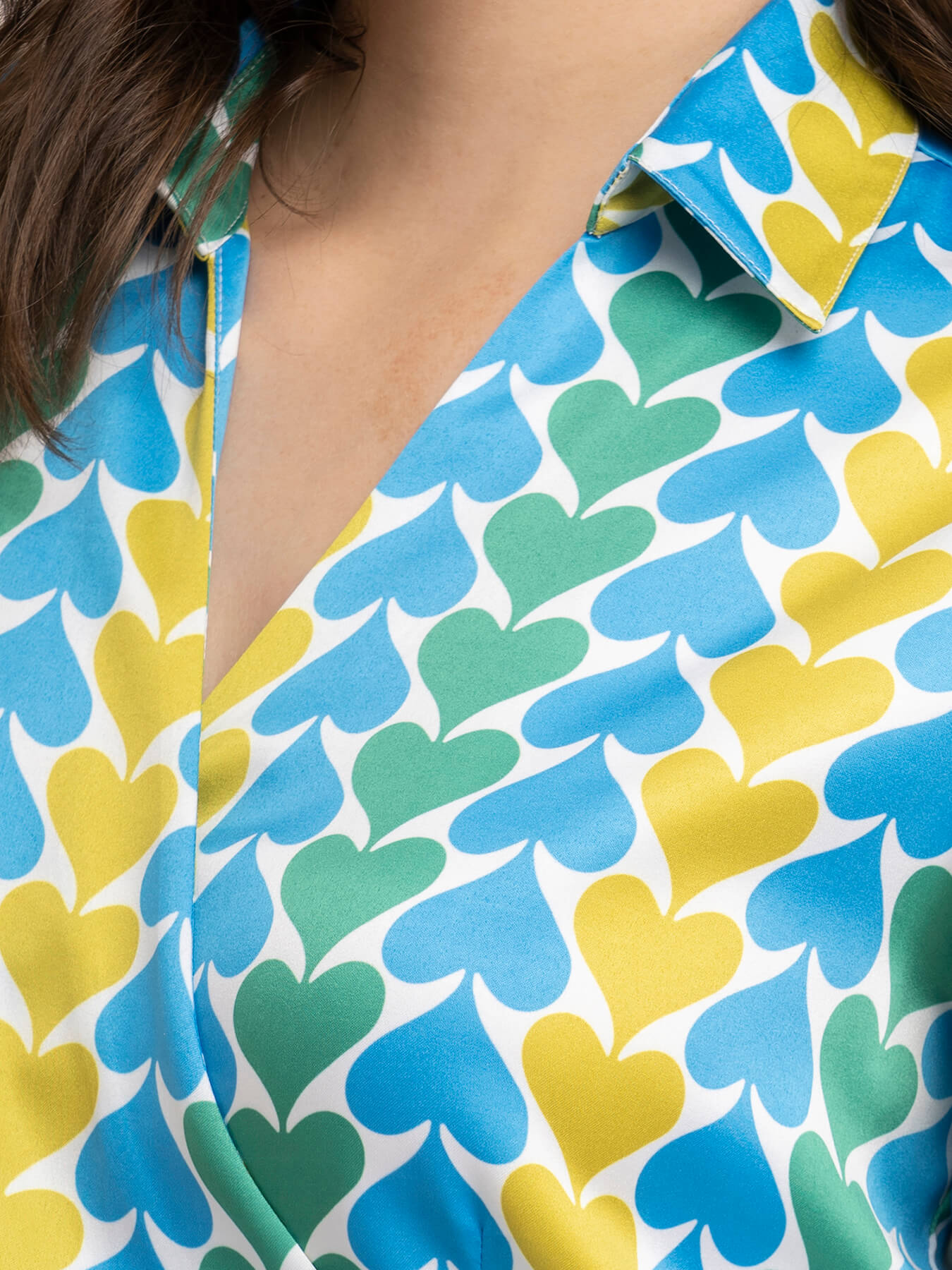 Satin Spade Print Wrap Dress - Blue