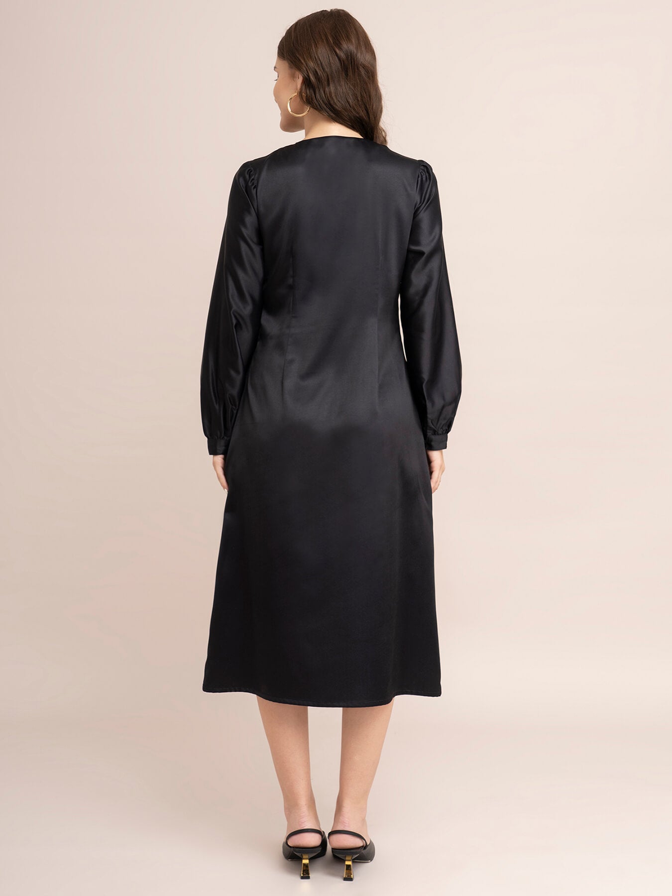 Satin Floral Print A-Line Dress - Black And Green