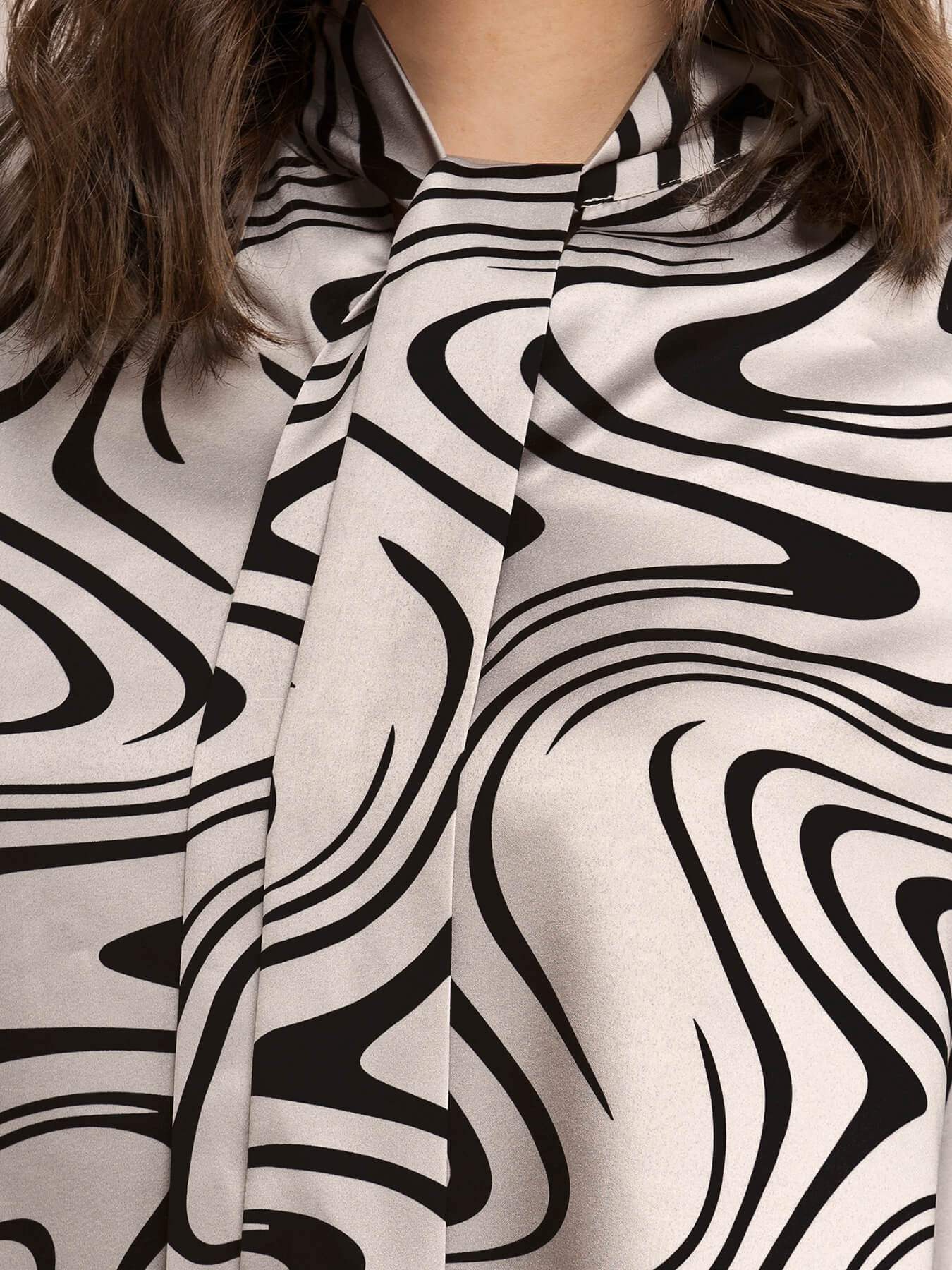 Satin Abstract Print Shift Dress - Beige And Black