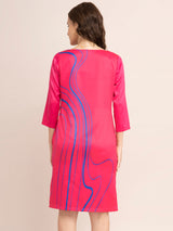 Satin Placement Print Shift Dress - Fuchsia And Blue