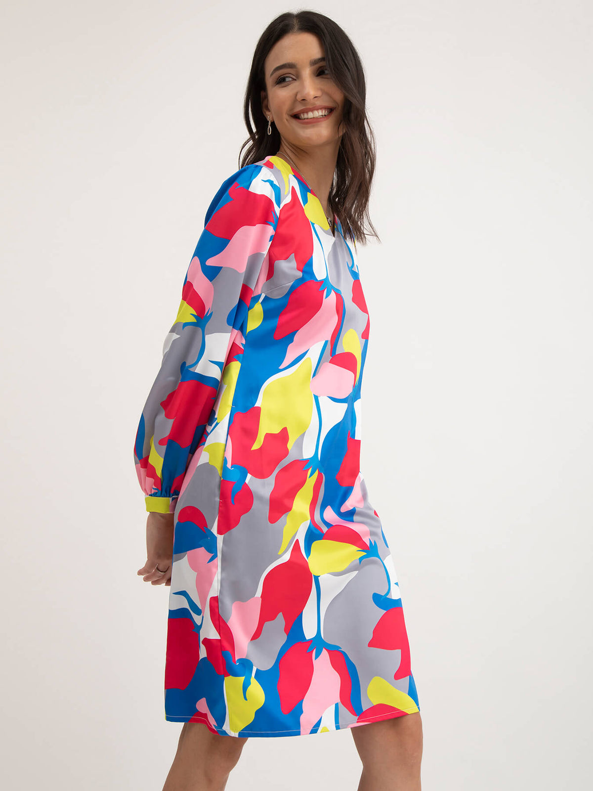 Abstract Floral Print Dress - Multicolour