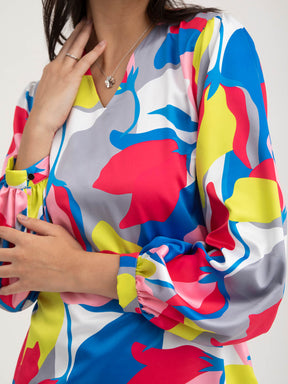 Abstract Floral Print Dress - Multicolour