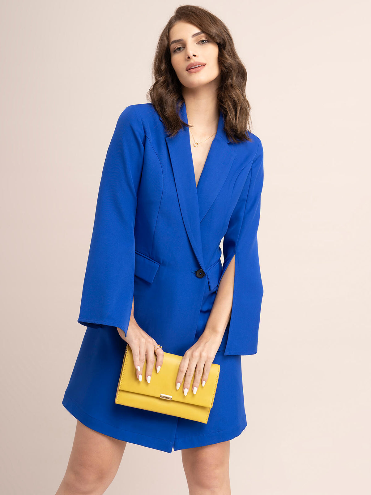 Single button Jacket A-Line Dress - Royal Blue