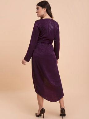 Satin Draped Detail A-Line Dress - Purple
