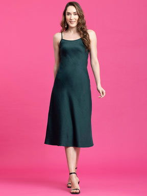 Satin A-Line Slip Dress - Green