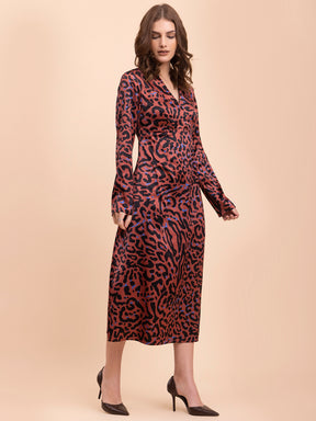 Satin Animal Print Shift Dress - Multicolour